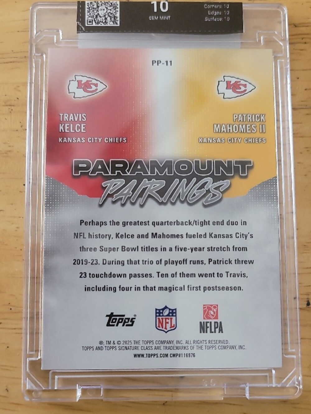 Topps Paramount Pairings Patrick Mahomes II Travis Kelce Graded Gem Mint 10 - Picture 2 of 2